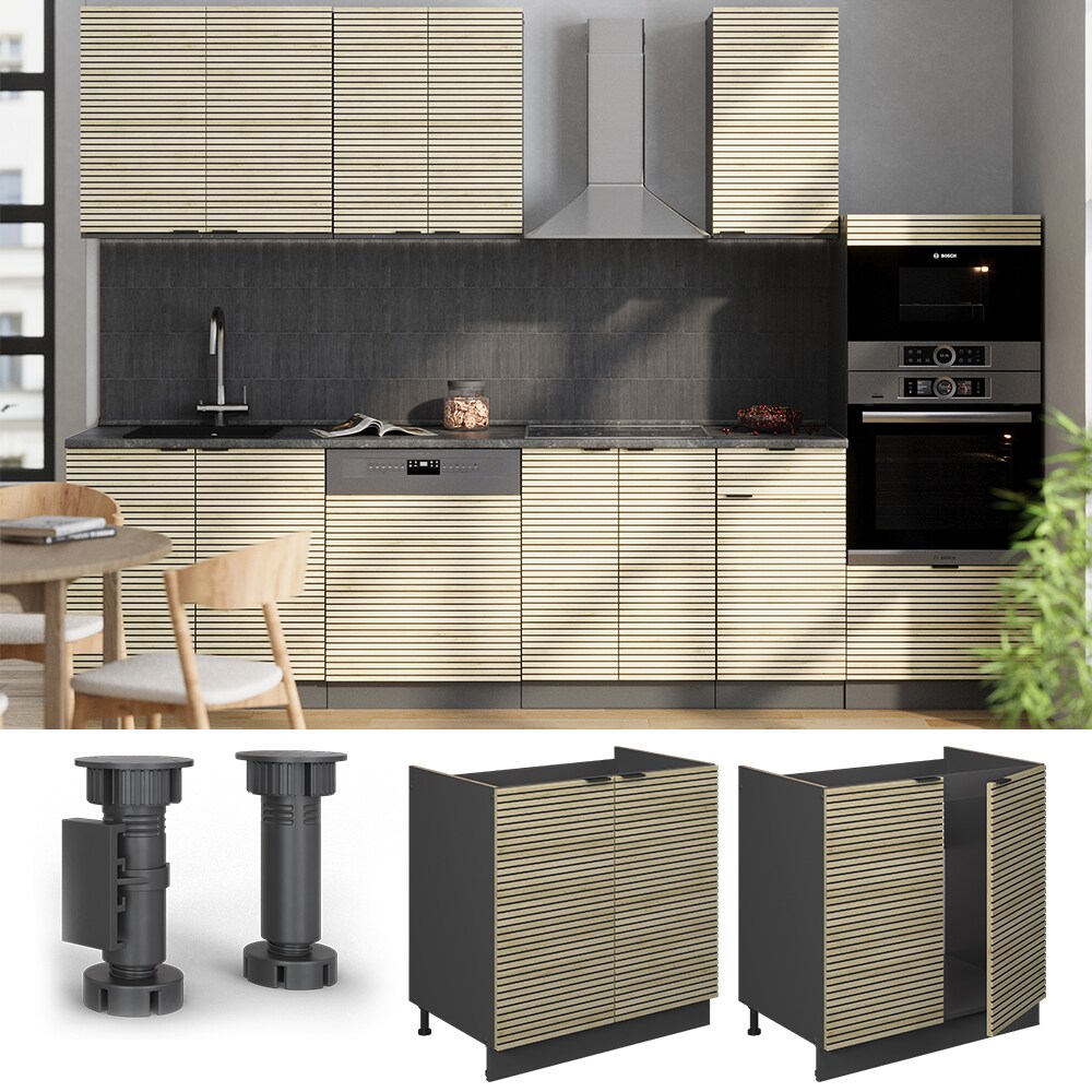 Vicco Sp&uuml;lenunterschrank Fame-Line Anthrazit Eiche gefr&auml;st 80 cm mit Arbeitsplatte Anthrazit 