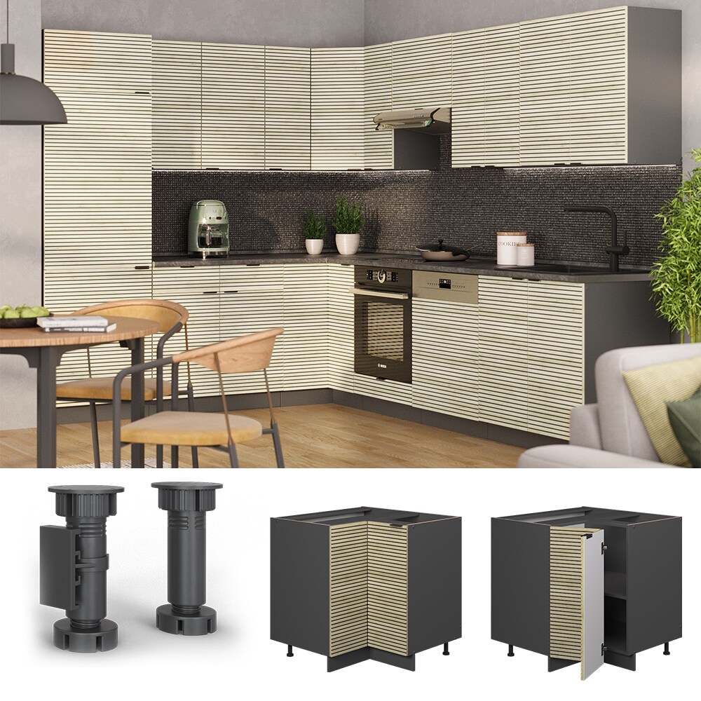 Vicco Eckunterschrank Fame-Line Anthrazit Eiche gefr&auml;st 87 cm mit Arbeitsplatte Anthrazit 