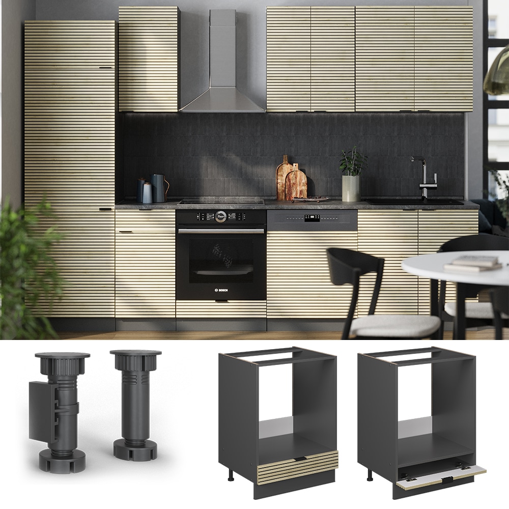 Vicco Herdumbauschrank Fame-Line Anthrazit Eiche gefr&auml;st 60 cm mit Arbeitsplatte Anthrazit 