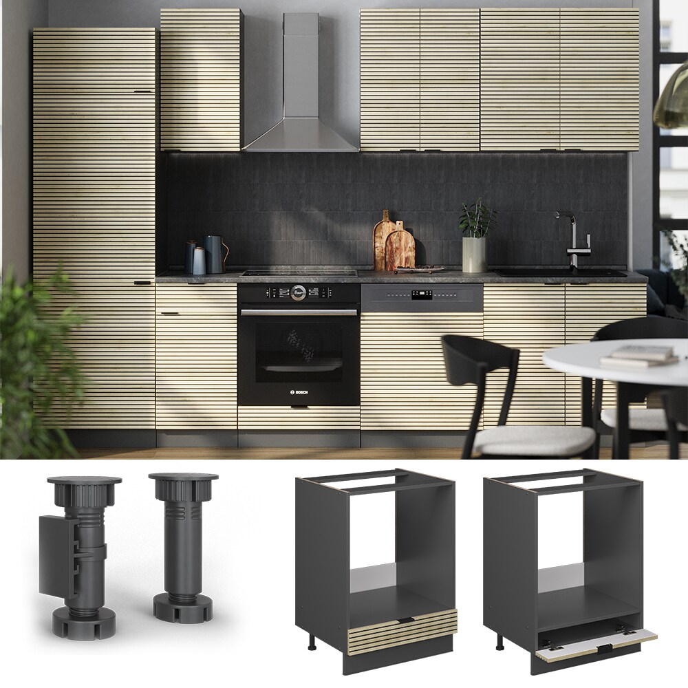 Vicco Herdumbauschrank Fame-Line Anthrazit Eiche gefr&auml;st 60 cm mit Arbeitsplatte Eiche 