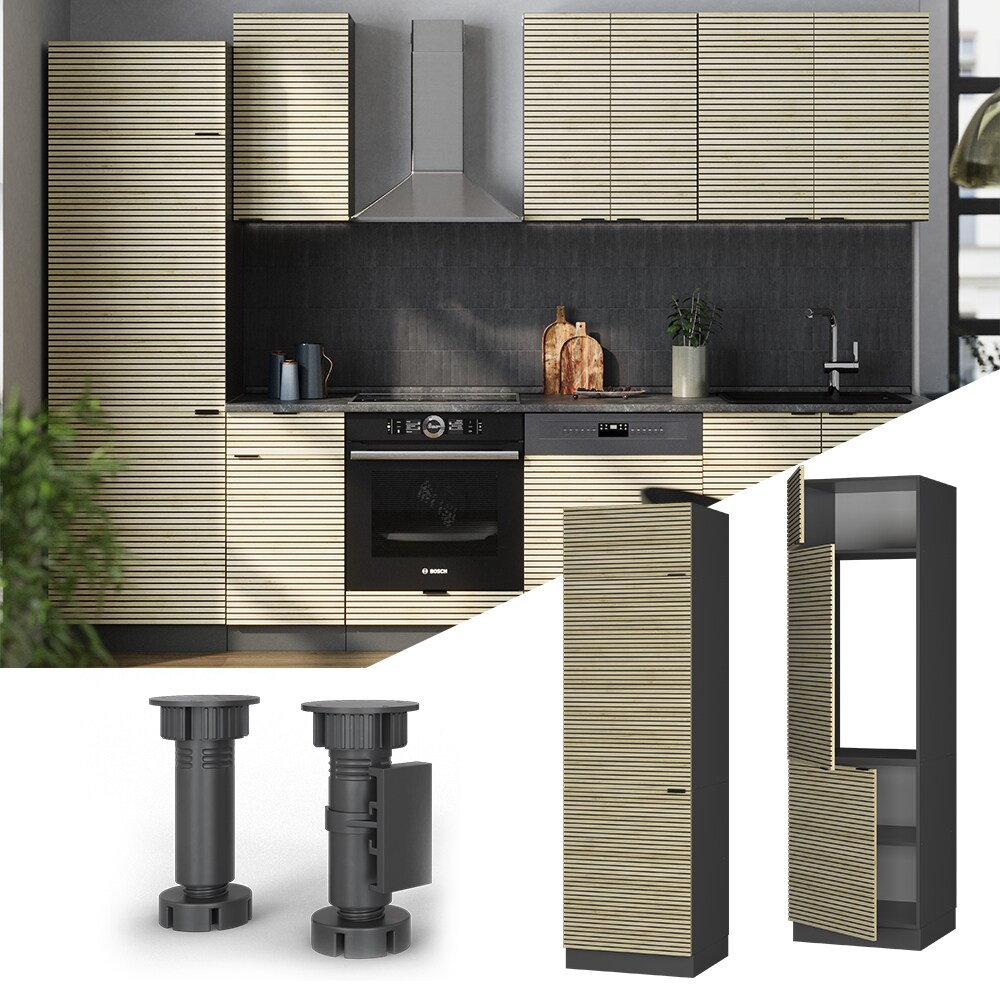 Vicco K&uuml;hlumbauschrank Fame-Line Anthrazit Eiche gefr&auml;st 60 cm 