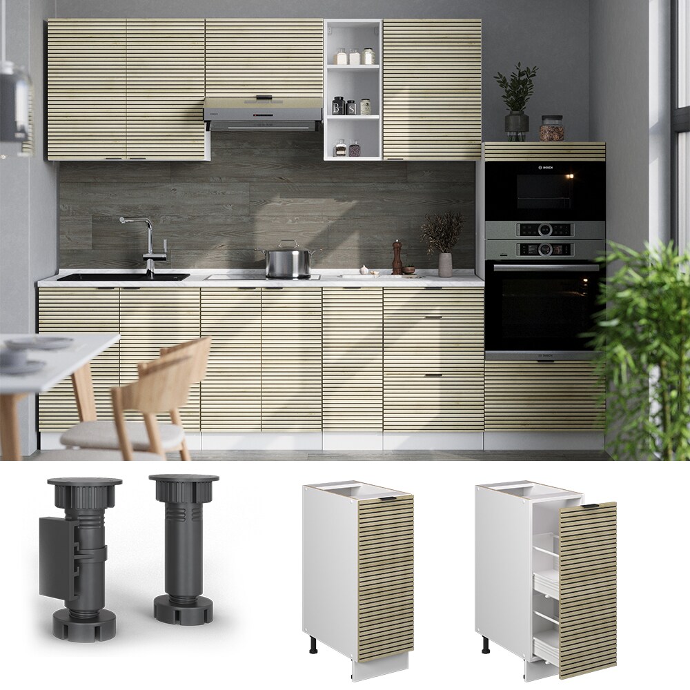 Vicco Apothekerunterschrank Fame-Line Wei&szlig; Eiche gefr&auml;st 30 cm mit Arbeitsplatte Anthrazit 