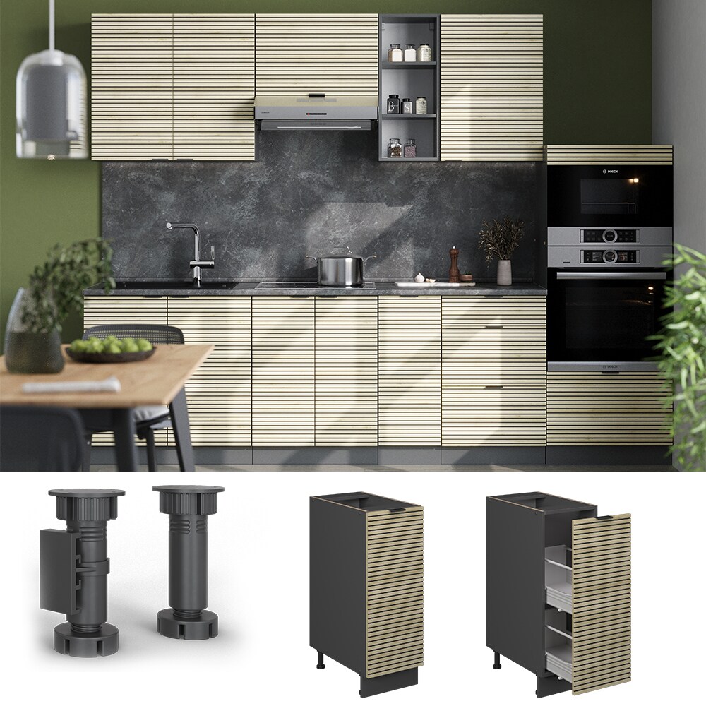 Vicco Apothekerunterschrank Fame-Line Anthrazit Eiche gefr&auml;st 30 cm mit Arbeitsplatte Eiche 