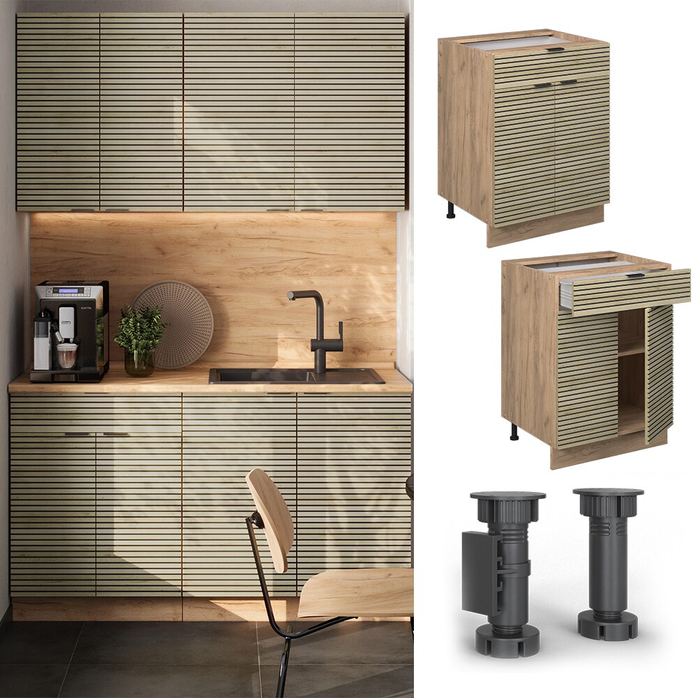 Vicco Schubunterschrank Fame-Line Eiche gefr&auml;st 60 cm mit Arbeitsplatte Anthrazit 