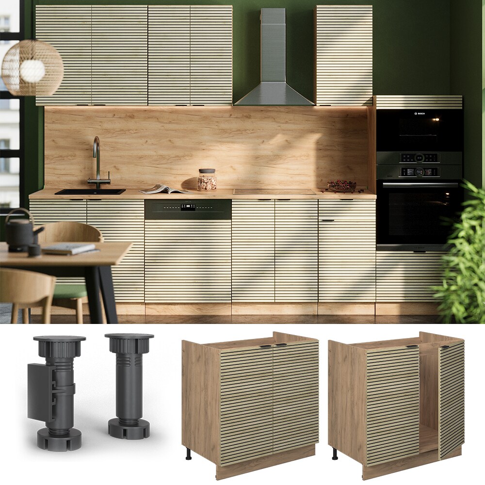 Vicco Sp&uuml;lenunterschrank Fame-Line Eiche gefr&auml;st 80 cm mit Arbeitsplatte Anthrazit 