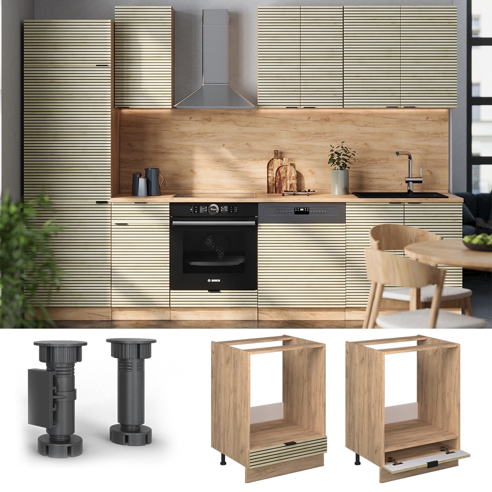 Vicco Herdumbauschrank Fame-Line Eiche gefr&auml;st 60 cm mit Arbeitsplatte Anthrazit 