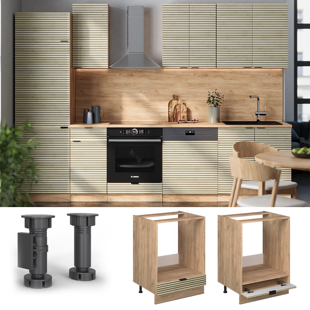 Vicco Herdumbauschrank Fame-Line Eiche gefr&auml;st 60 cm mit Arbeitsplatte Eiche 