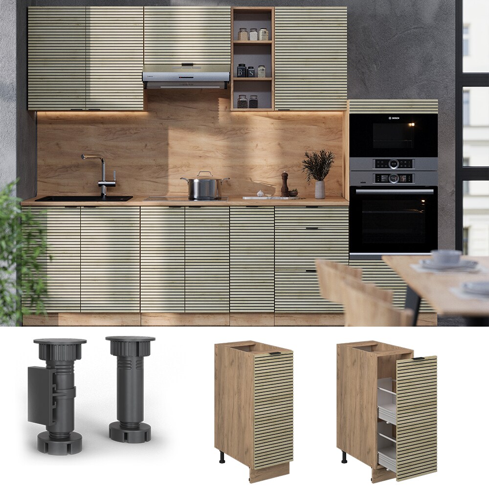 Vicco Apothekerunterschrank Fame-Line Eiche gefr&auml;st 30 cm mit Arbeitsplatte Eiche 