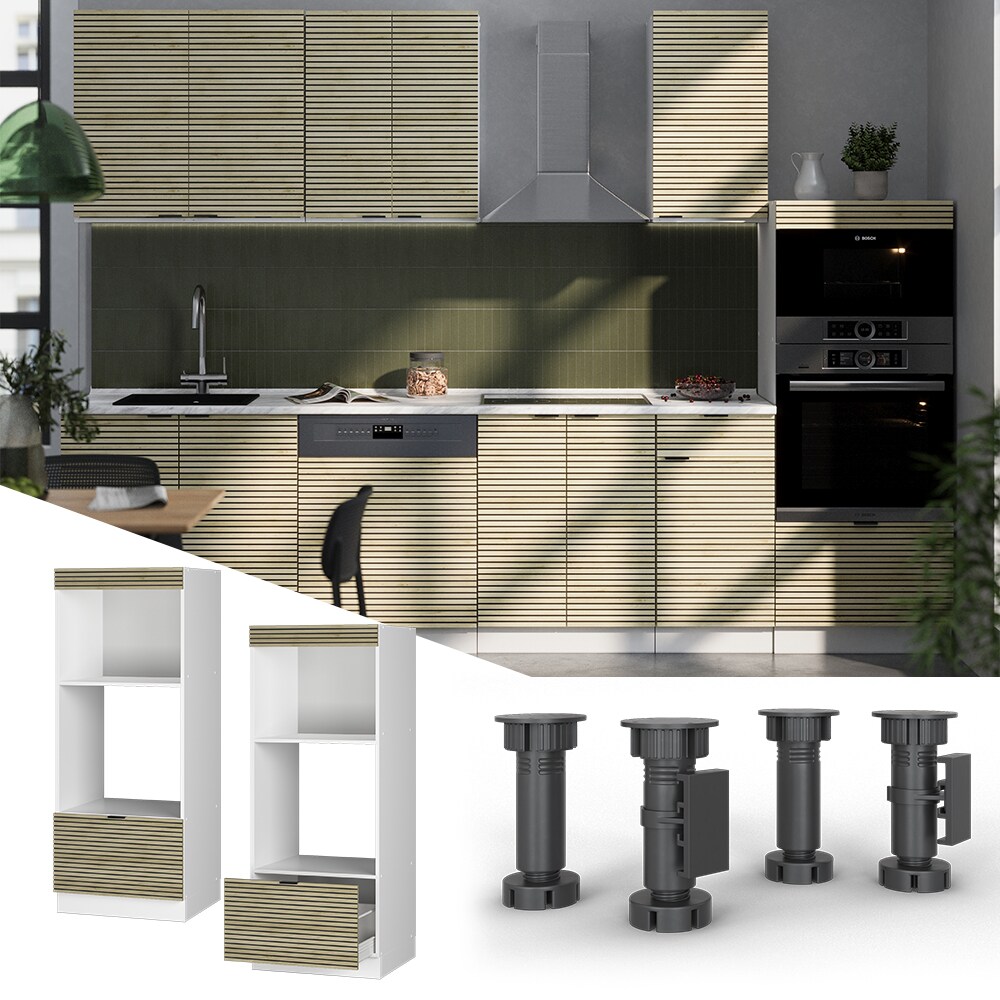 Vicco Mikrowellenschrank Fame-Line Wei&szlig; Eiche gefr&auml;st 60 cm mit Schublade 