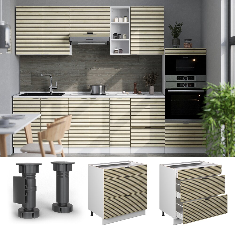 Vicco Schubladenunterschrank Fame-Line Wei&szlig; Eiche gefr&auml;st 80 cm mit Arbeitsplatte Eiche 