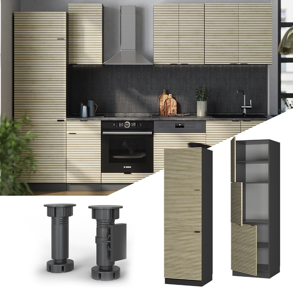 Vicco Vorratsschrank Fame-Line Anthrazit Eiche gefr&auml;st 60 cm 3 T&uuml;ren 