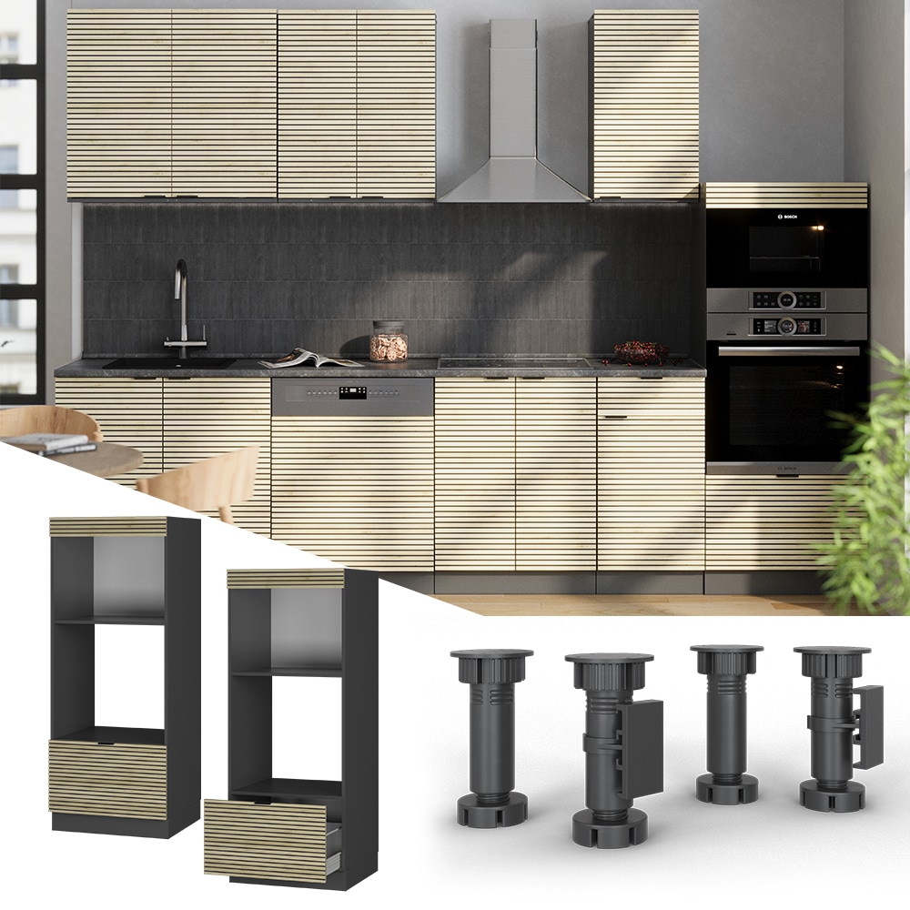 Vicco Mikrowellenschrank Fame-Line Anthrazit Eiche gefr&auml;st 60 cm mit Schublade 