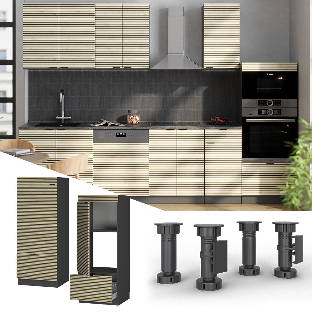 Vicco Mikrowellenschrank Fame-Line Anthrazit Eiche gefr&auml;st 60 cm mit Schublade & T&uuml;r 