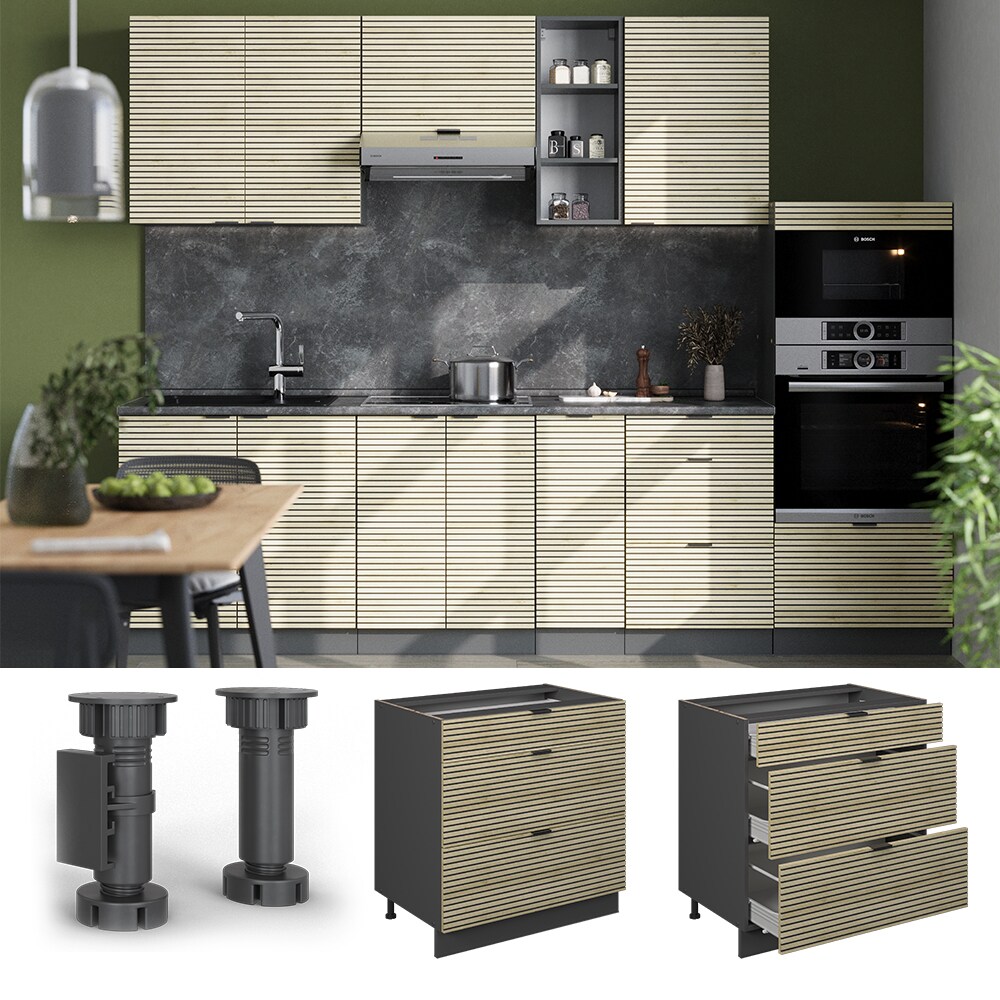 Vicco Schubladenunterschrank Fame-Line Anthrazit Eiche gefr&auml;st 80 cm mit Arbeitsplatte Anthrazit 