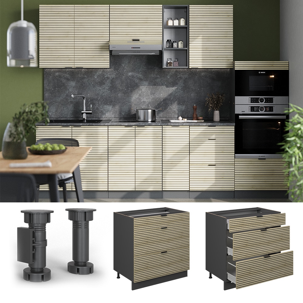 Vicco Schubladenunterschrank Fame-Line Anthrazit Eiche gefr&auml;st 80 cm mit Arbeitsplatte Marmor-Wei&szlig; 