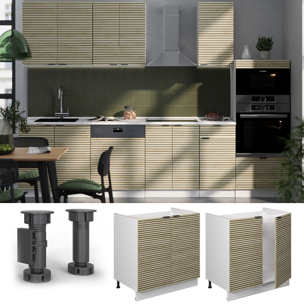 Vicco Sp&uuml;lenunterschrank Fame-Line Wei&szlig; Eiche gefr&auml;st 80 cm mit Arbeitsplatte Eiche 