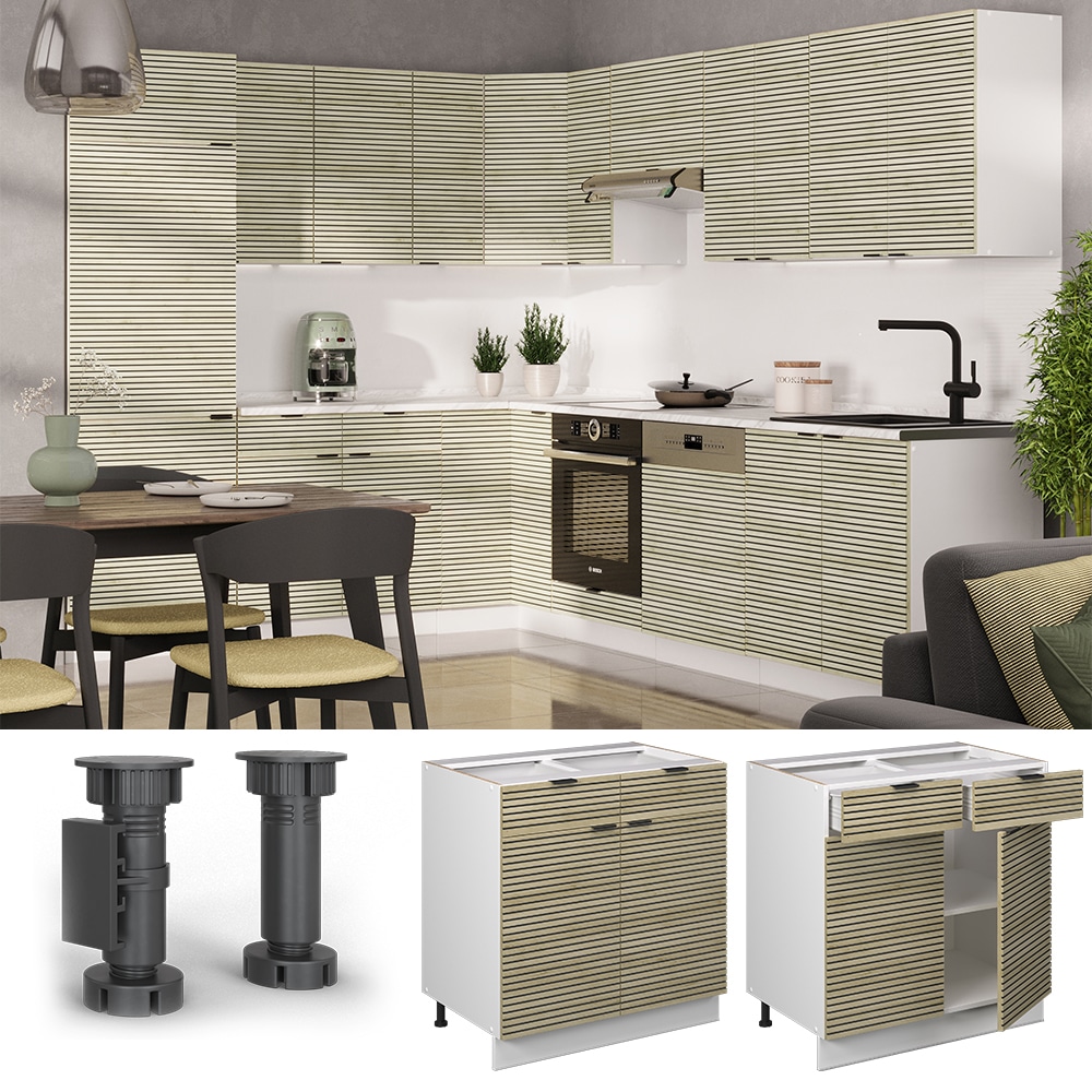 Vicco Schubunterschrank Fame-Line Wei&szlig; Eiche gefr&auml;st 80 cm mit Arbeitsplatte Anthrazit 