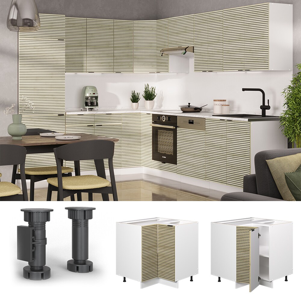 Vicco Eckunterschrank Fame-Line Wei&szlig; Eiche gefr&auml;st 87 cm mit Arbeitsplatte Marmor-Wei&szlig; 