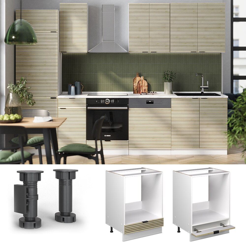 Vicco Herdumbauschrank Fame-Line Wei&szlig; Eiche gefr&auml;st 60 cm mit Arbeitsplatte Anthrazit 