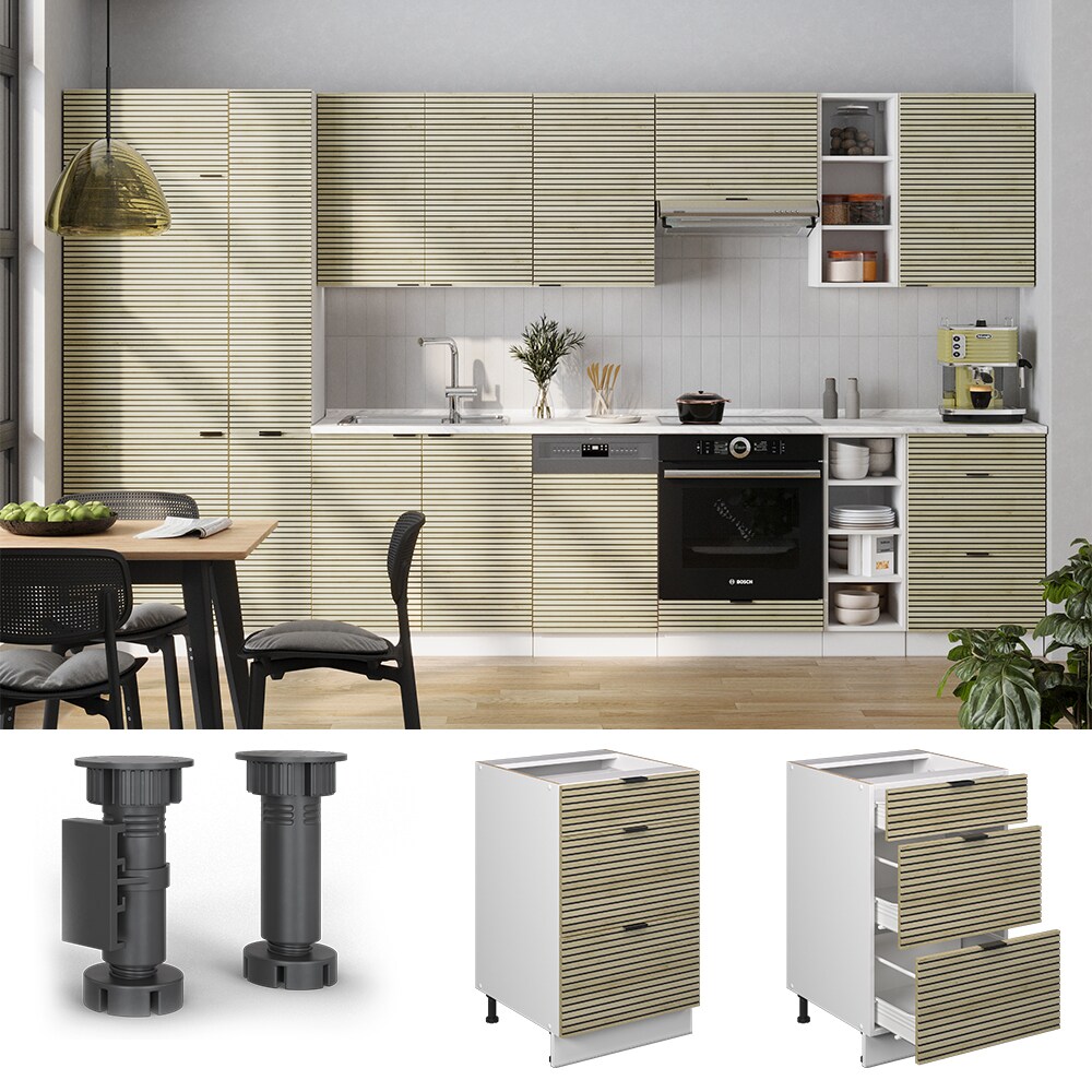 Vicco Schubladenunterschrank Fame-Line Wei&szlig; Eiche gefr&auml;st 50 cm mit Arbeitsplatte Marmor-Wei&szlig; 