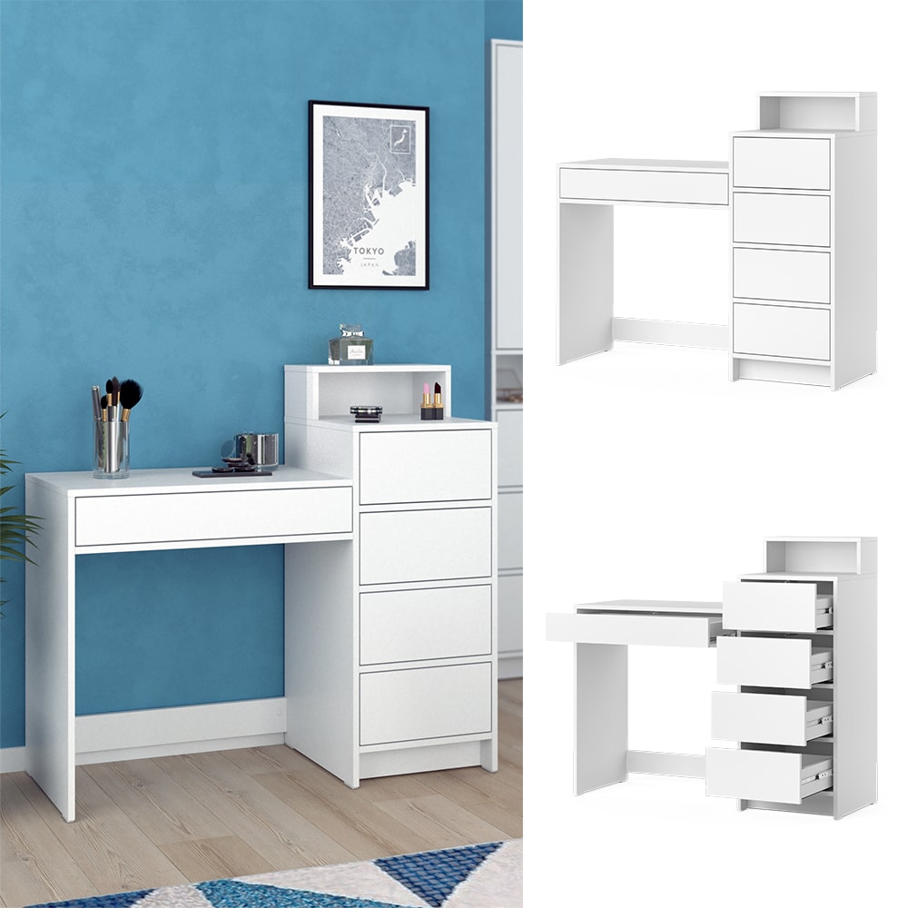 Vicco Schminktisch Naara Wei&szlig; 110,5 cm mit 5 Schubladen 
