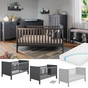 Vitalispa Babybett Ajaton Grau 144,4 x 83 cm mit Matratze 