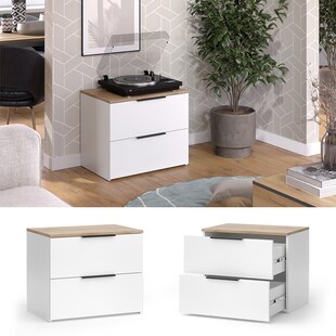 Vicco Kommode Wido Weiß Eiche 60 x 50 cm mit 2 Schubladen 