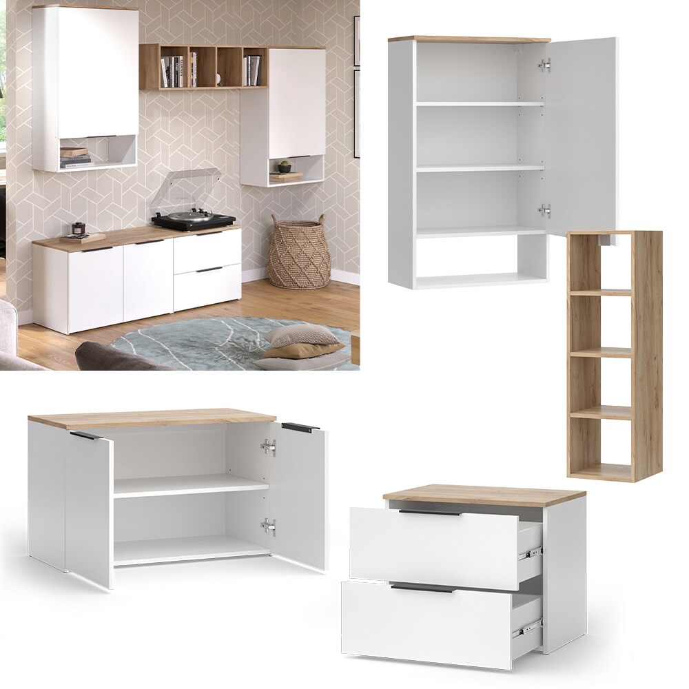 Vicco Wohnwand Wido Wei&szlig; Eiche 5 Teile 