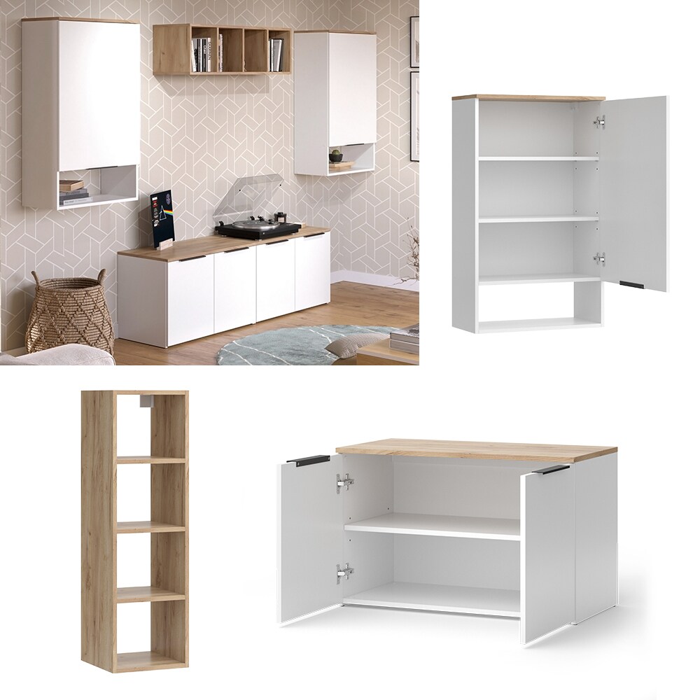 Vicco Wohnwand Wido Wei&szlig; Eiche 5 Teile 