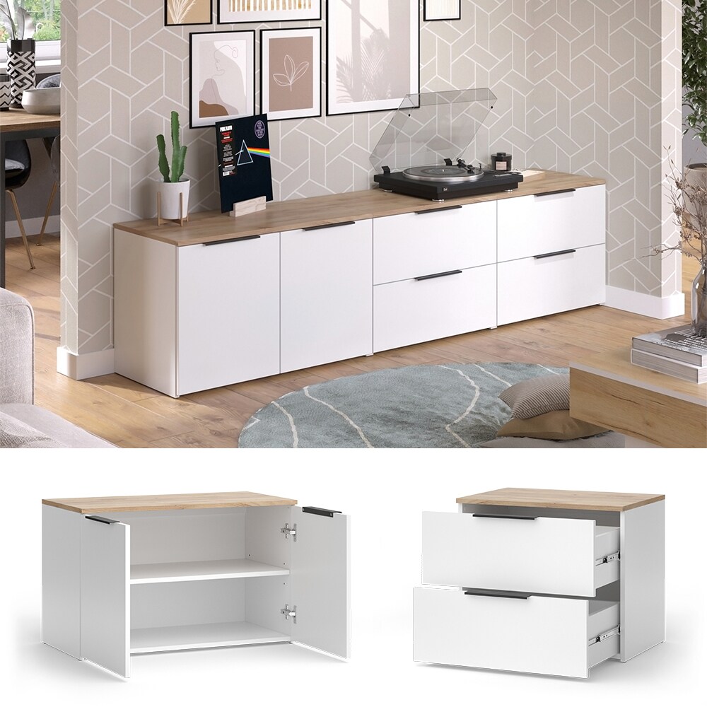 Vicco Wohnwand Wido Wei&szlig; Eiche 3 Teile 