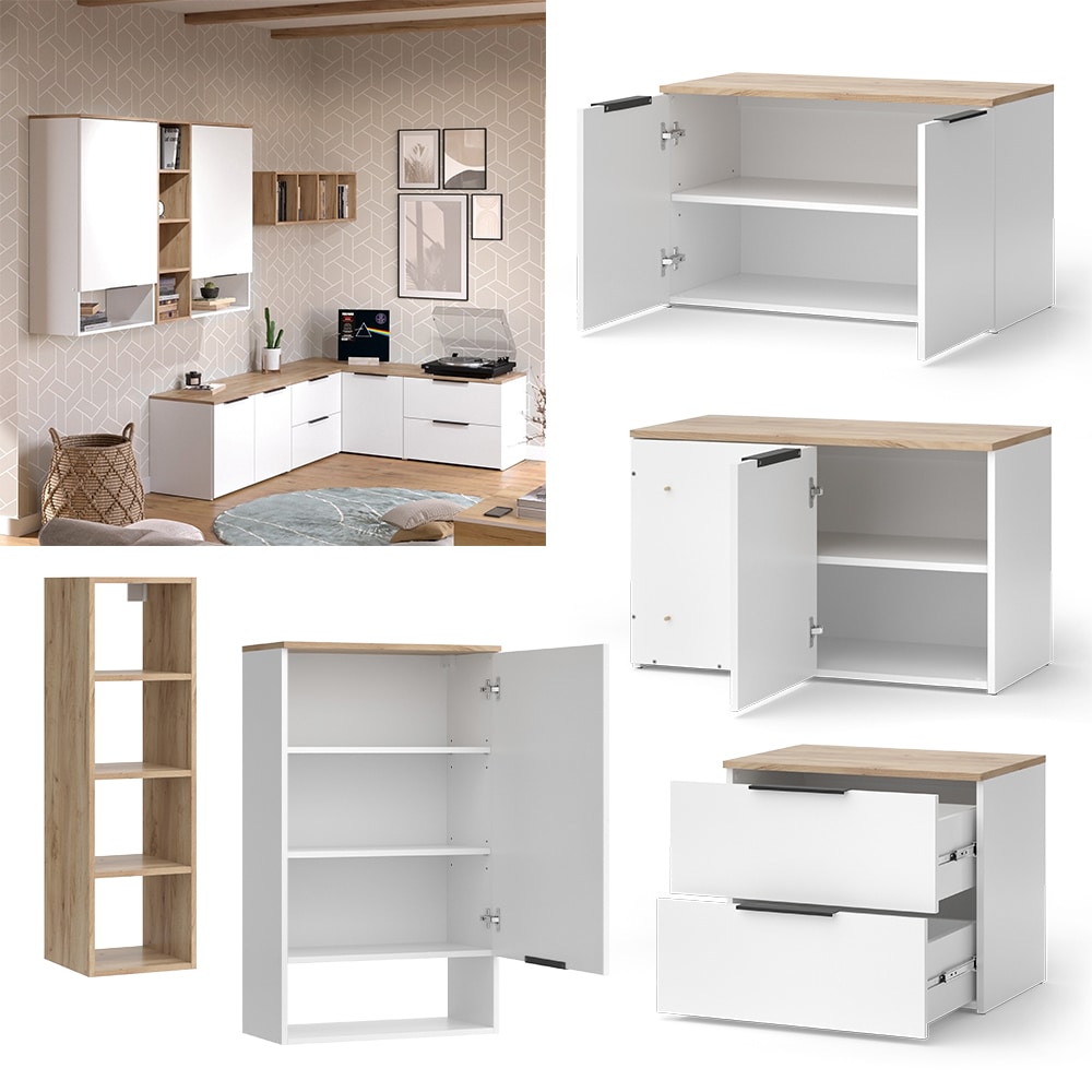 Vicco Wohnwand Wido Wei&szlig; Eiche 9 Teile 