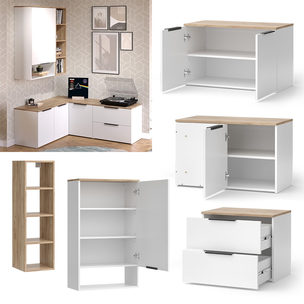 Vicco Wohnwand Wido Wei&szlig; Eiche 5 Teile 