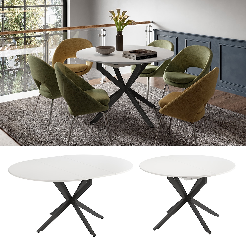 Vicco Esstisch Loyd Wei&szlig; Schwarz 120 x 76,5 cm ausziehbar 