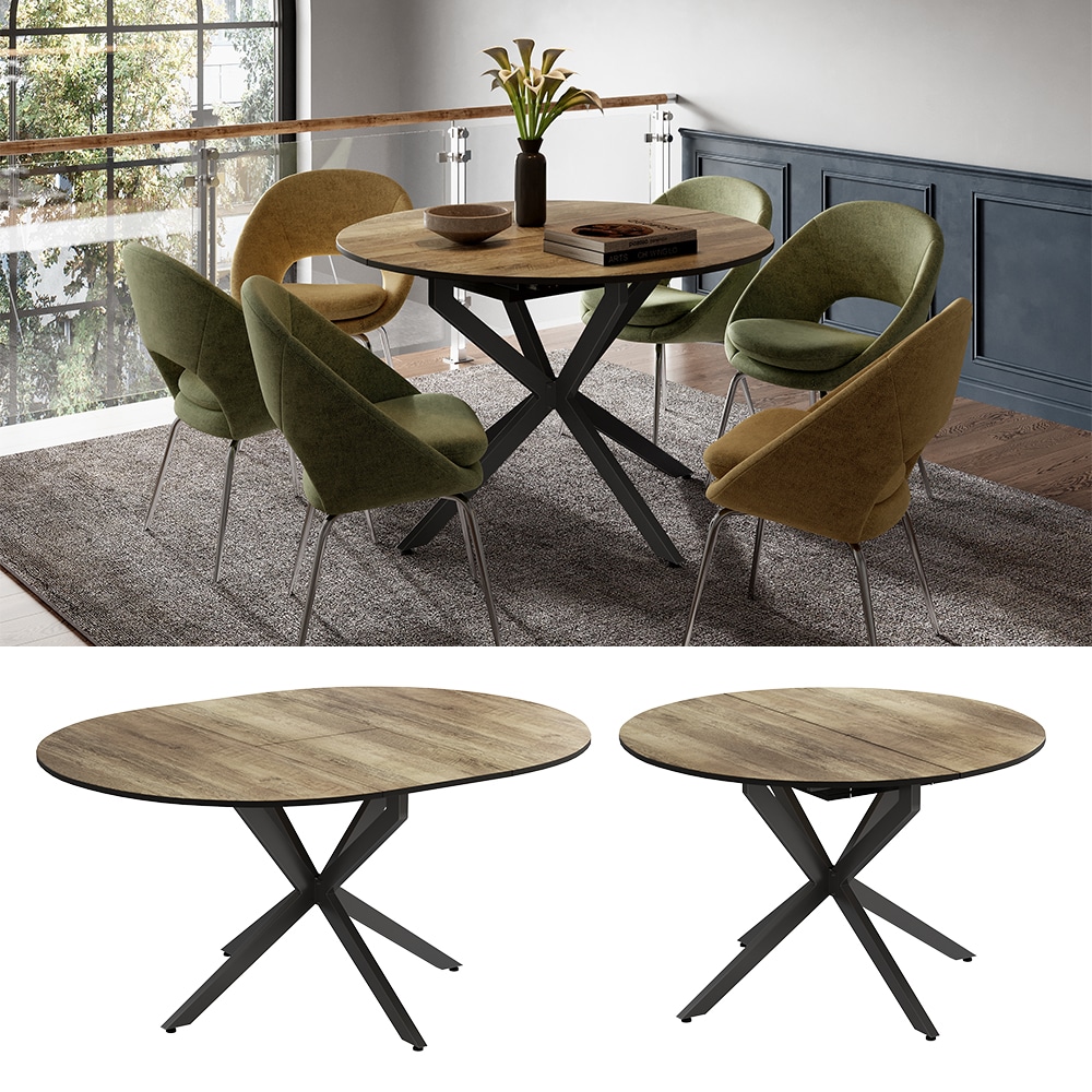 Vicco Esstisch Loyd Eiche rustikal Schwarz 120 x 76,5 cm ausziehbar 