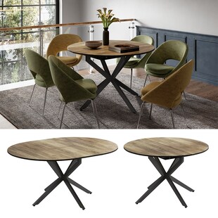 Vicco Esstisch Loyd Eiche rustikal Schwarz 120 x 76,5 cm ausziehbar 