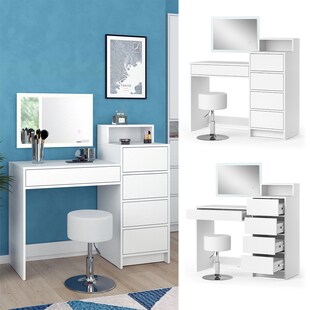 Vicco Schminktisch Naara Weiß 110,5 cm mit Hocker & LED-Spiegel 