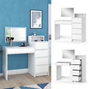 Vicco Schminktisch Naara Weiß 110,5 cm mit LED-Spiegel 