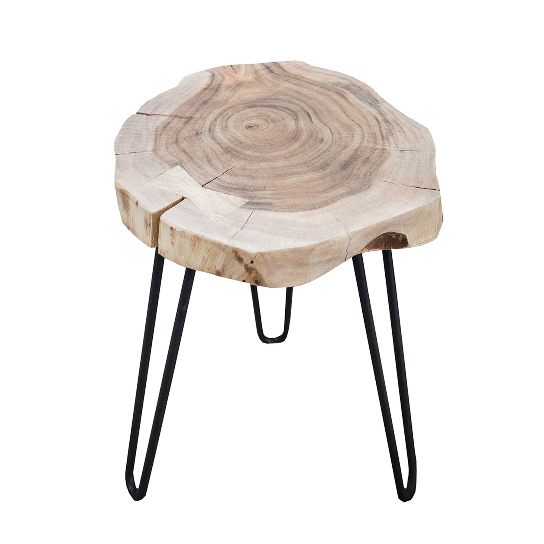 riess-ambiente Beistelltisch GOA - Massivholz 40cm natur Akazie Baumstamm Metall schwarz Hairpin Legs 