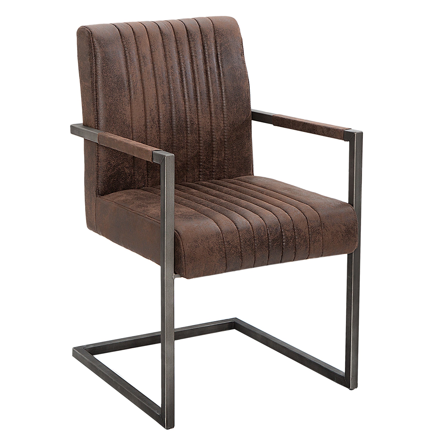 riess-ambiente Armlehnenstuhl BIG ASTON - vintage braun Eisengestell geb&uuml;rstet Moderner Freischwinger 