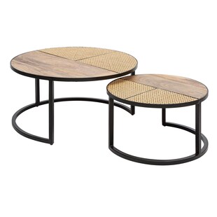 riess-ambiente Couchtisch VIENNA LOUNGE - 2er Set 70cm rund Mangoholz massiv Wiener Geflecht Metall schwarz 