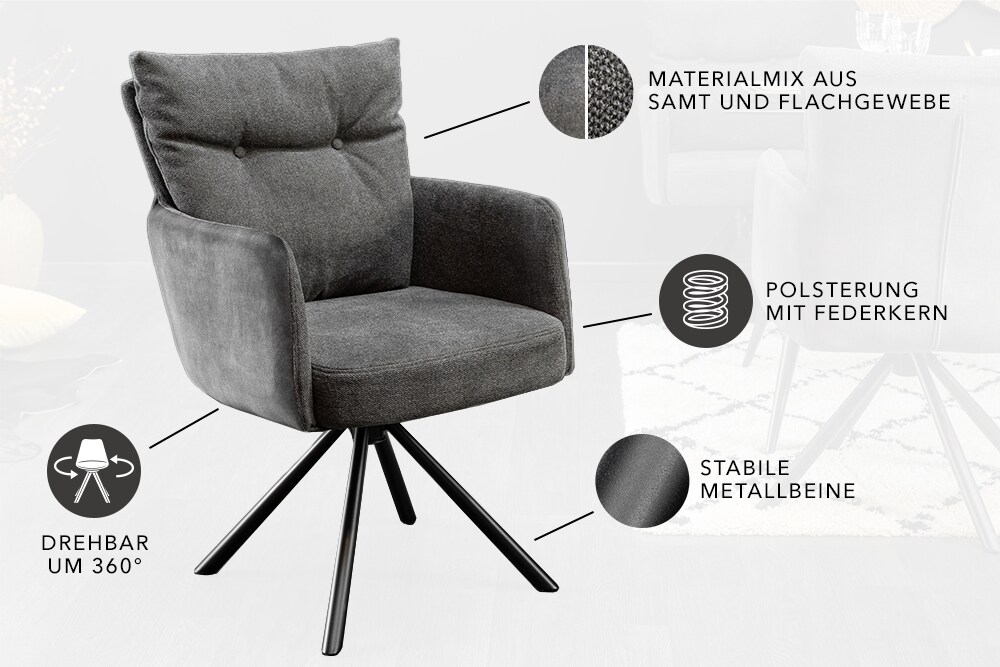 riess-ambiente Stuhl BIG GEORGE - drehbar anthrazit Samt  