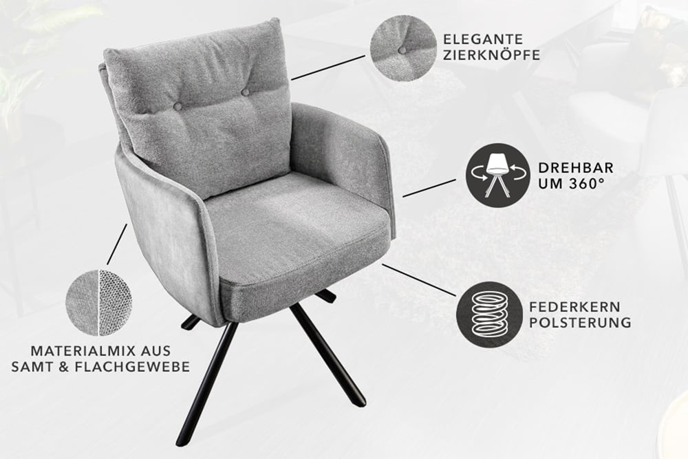 riess-ambiente Stuhl BIG GEORGE - drehbar anthrazit Samt 
