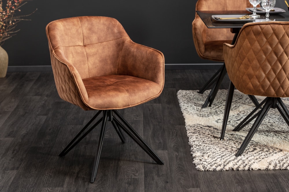 riess-ambiente Stuhl EUPHORIA - braun Samt Armlehne Metallgestell schwarz drehbar Esszimmer 