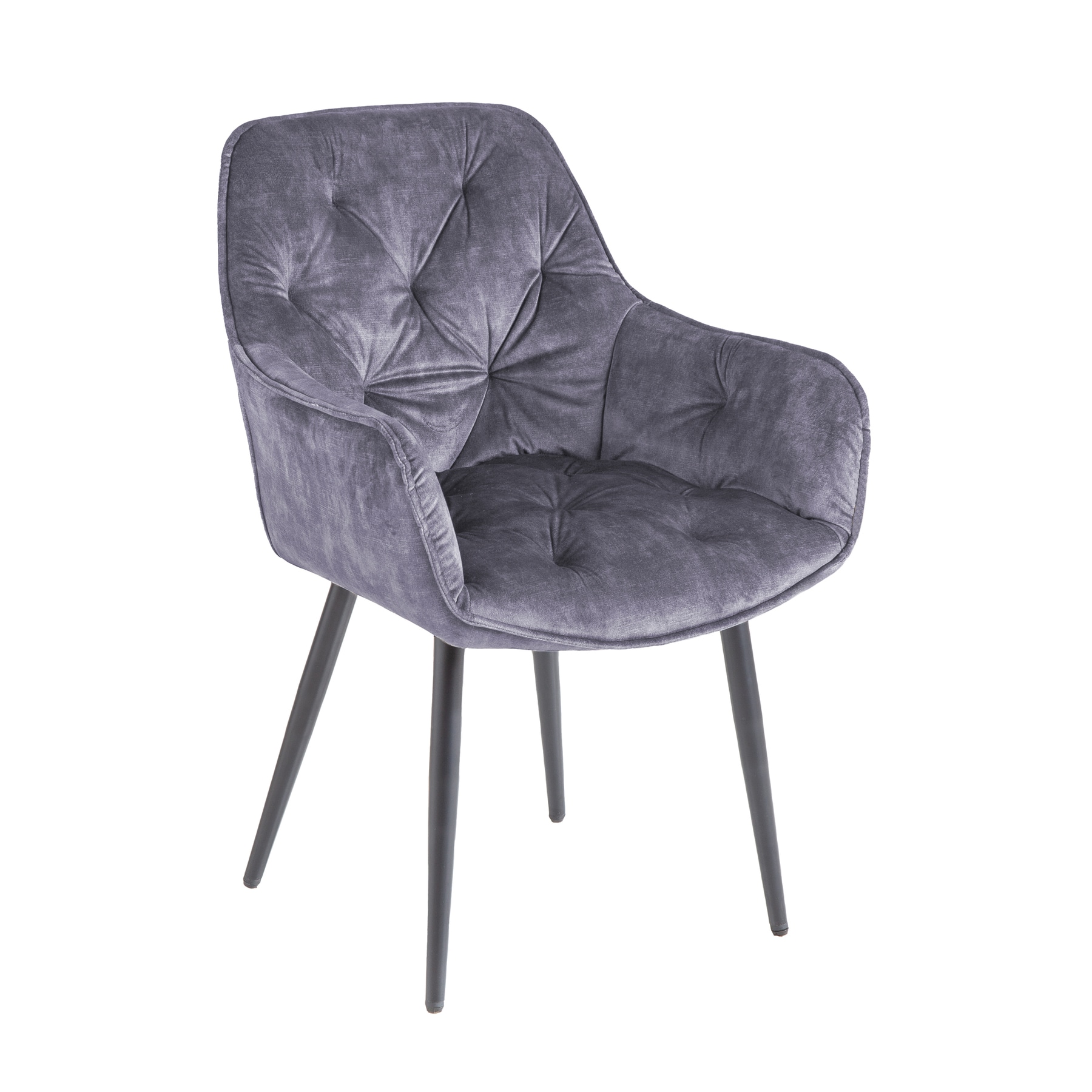 riess-ambiente Stuhl MILANO - grau Samt Armlehne Ziersteppung gepolstert schwarze Metallbeine Esszimmer 