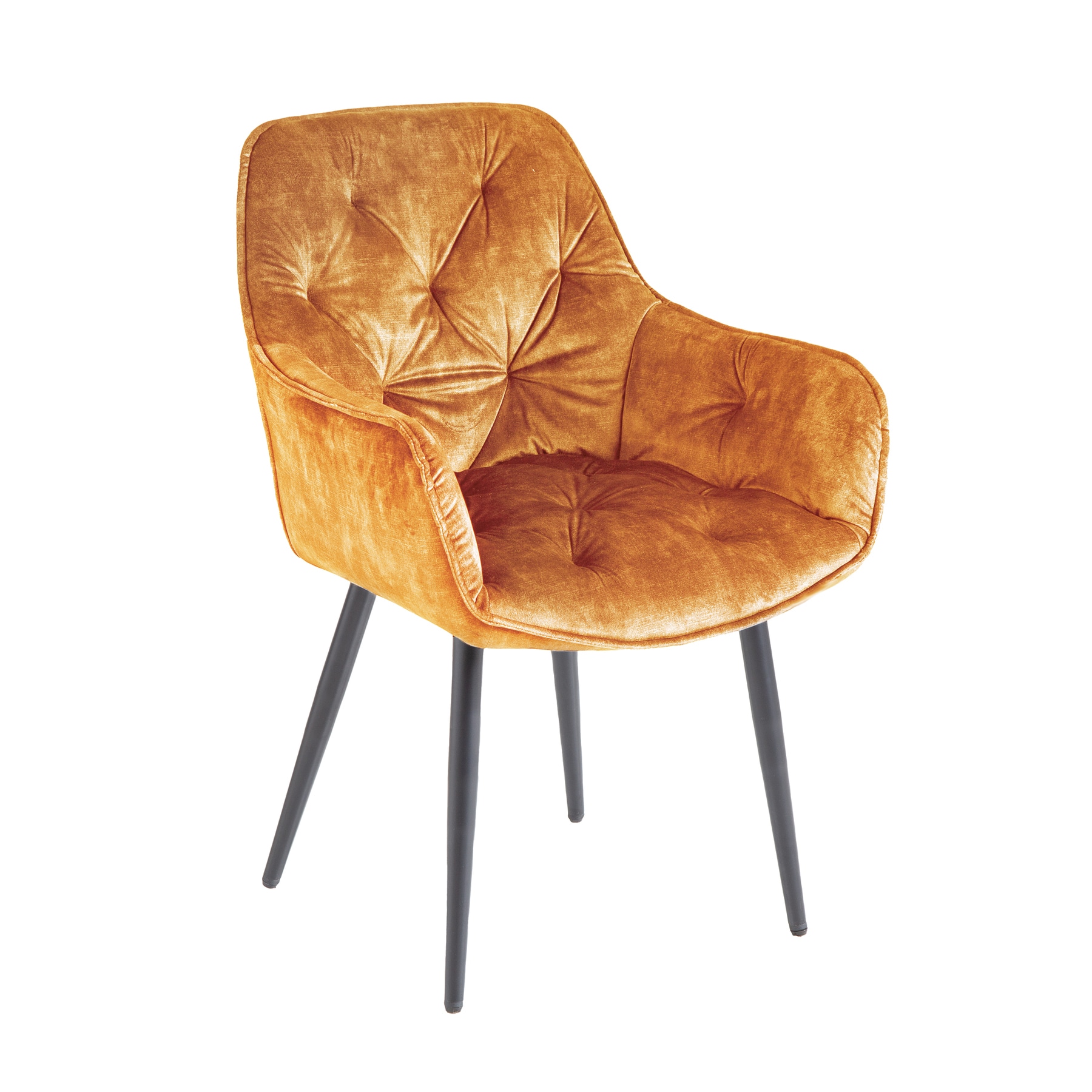 riess-ambiente Stuhl MILANO - senfgelb Samt Armlehne Ziersteppung gepolstert schwarze Metallbeine Esszimmer 