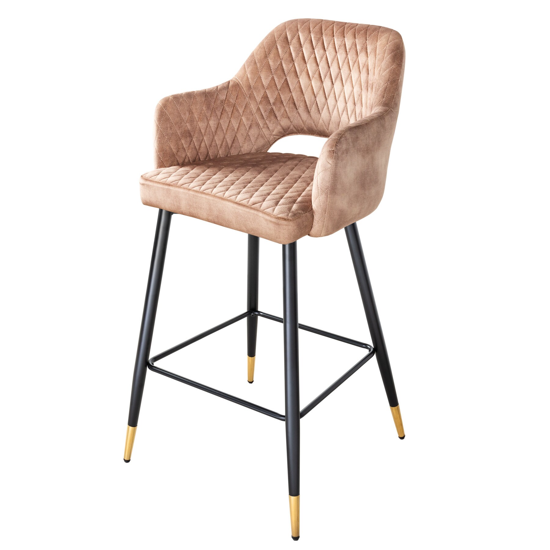 riess-ambiente Barhocker PARIS - greige Samt mit Ziersteppung und goldene Fu&szlig;kappen 