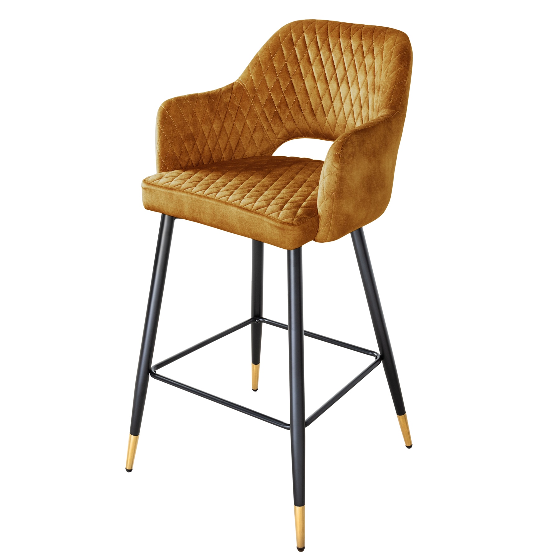 riess-ambiente Barhocker PARIS - senfgelb Samt mit Ziersteppung und goldene Fu&szlig;kappen 