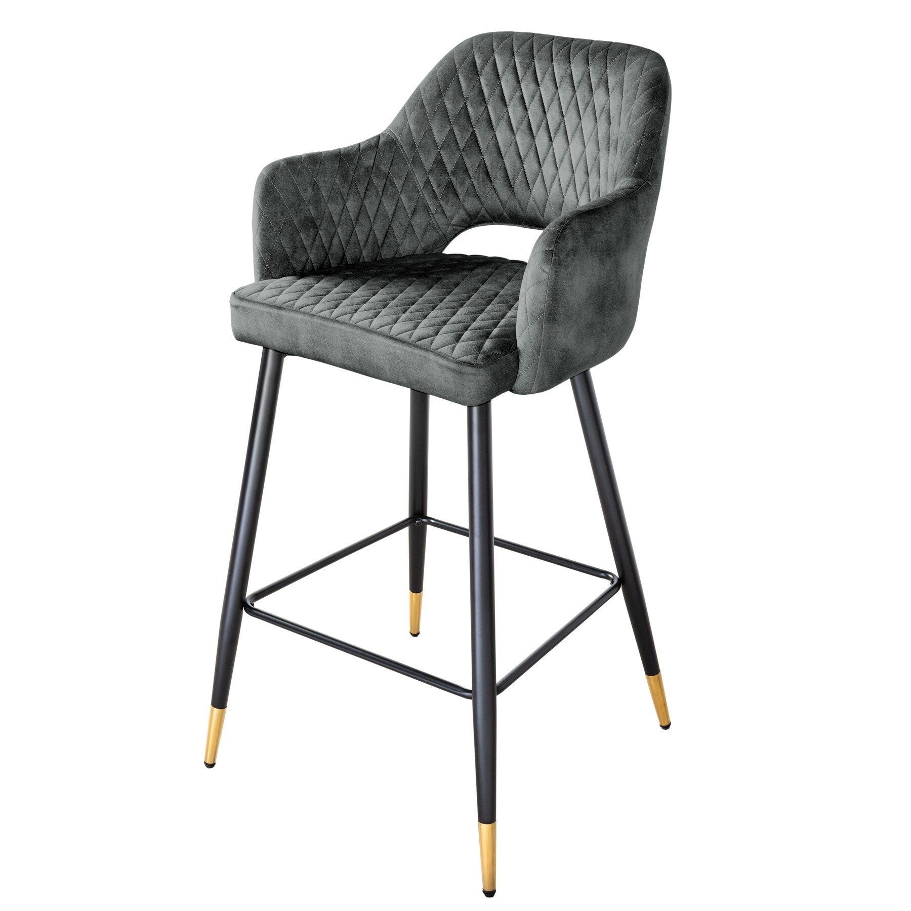 riess-ambiente Barhocker PARIS - gr&uuml;n Samt mit Ziersteppung und goldene Fu&szlig;kappen 