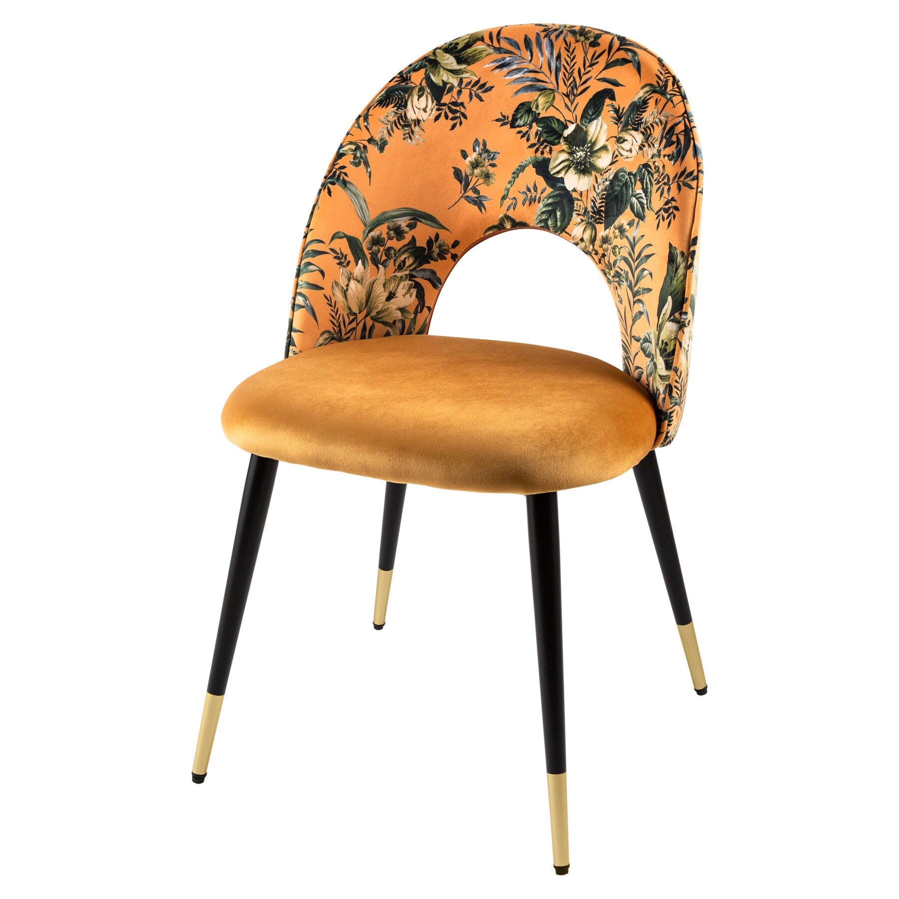 riess-ambiente Stuhl PR&Ecirc;T-&Agrave;-PORTER - Design gelb Samt florales Muster goldene Fu&szlig;kappen 