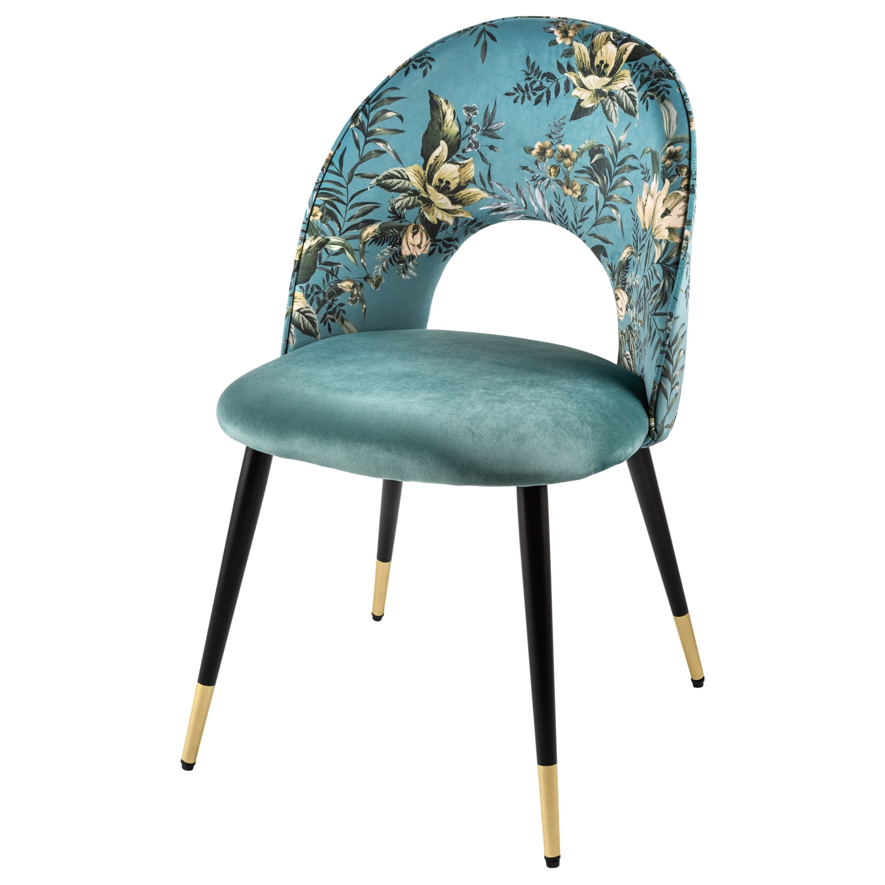 riess-ambiente Stuhl PR&Ecirc;T-&Agrave;-PORTER - Design t&uuml;rkis Samt florales Muster goldene Fu&szlig;kappen 